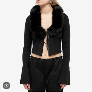 GUIZIO Faux Fur Black Cardigan